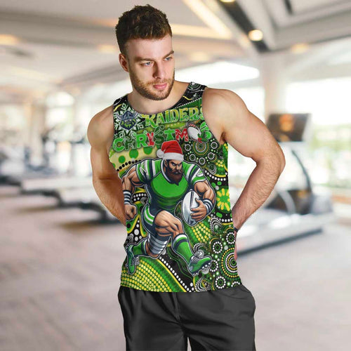 Merry Christmas Raiders Men Tank Top Aboriginal Santa Rugby Mascot - Canberra