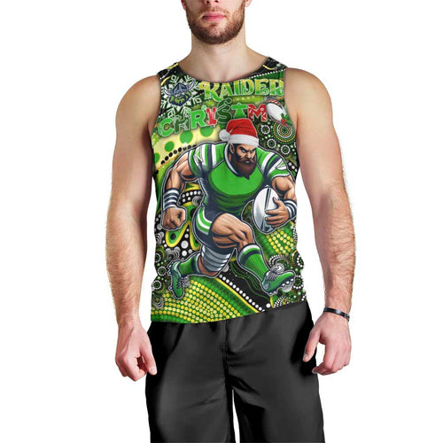 Merry Christmas Raiders Men Tank Top Aboriginal Santa Rugby Mascot - Canberra