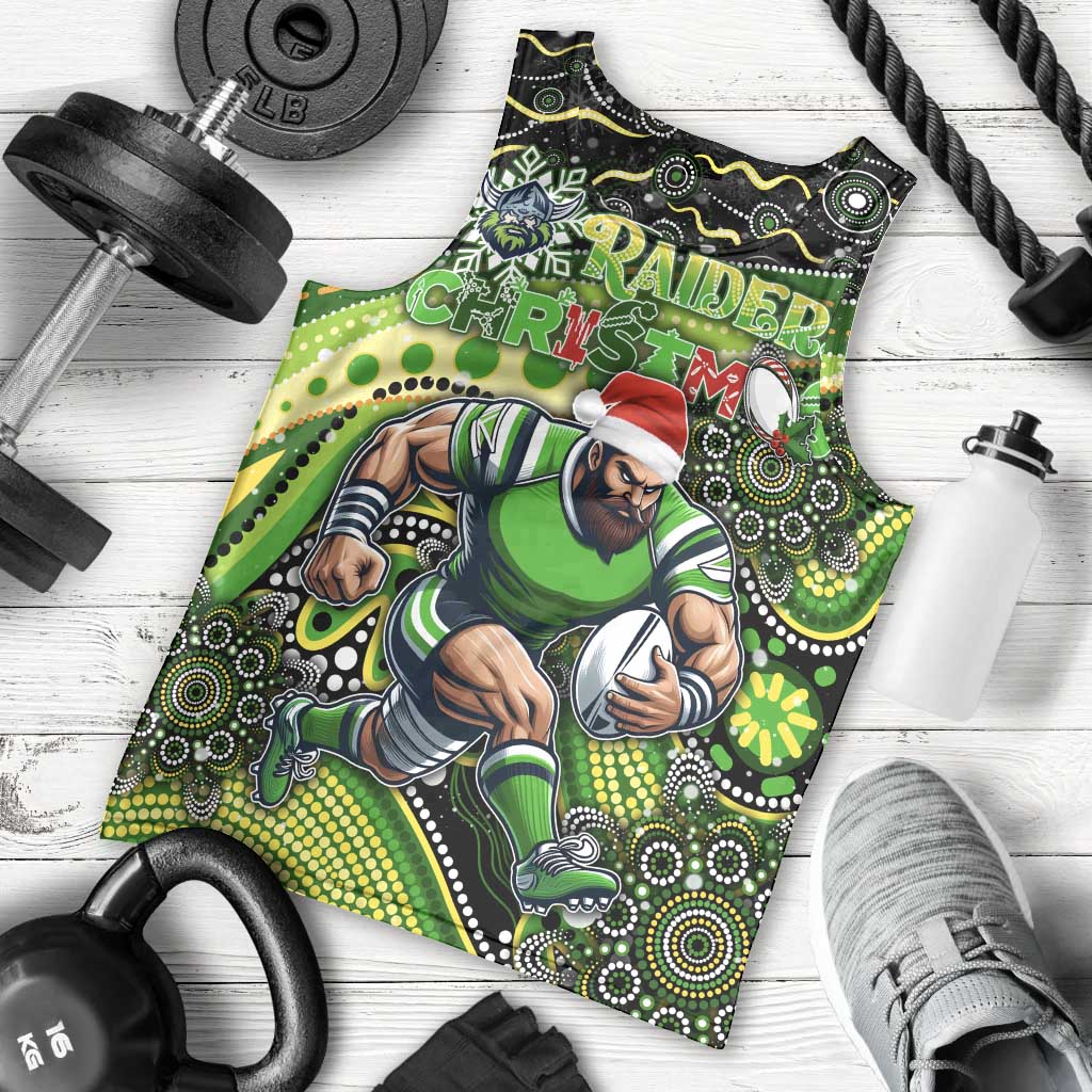 Merry Christmas Raiders Men Tank Top Aboriginal Santa Rugby Mascot - Canberra