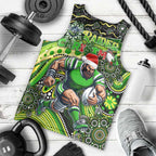 Merry Christmas Raiders Men Tank Top Aboriginal Santa Rugby Mascot - Canberra