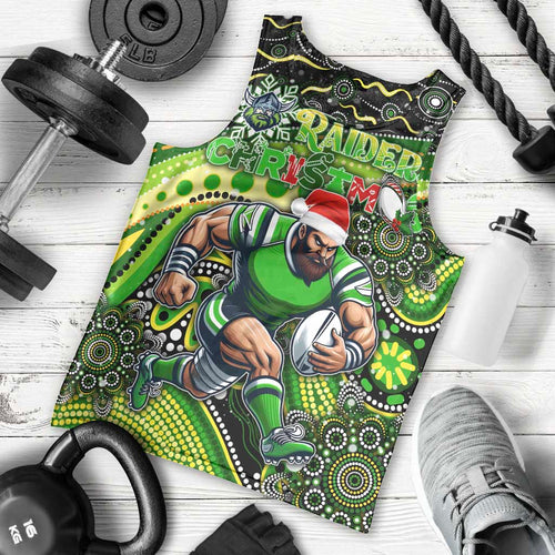 Merry Christmas Raiders Men Tank Top Aboriginal Santa Rugby Mascot - Canberra