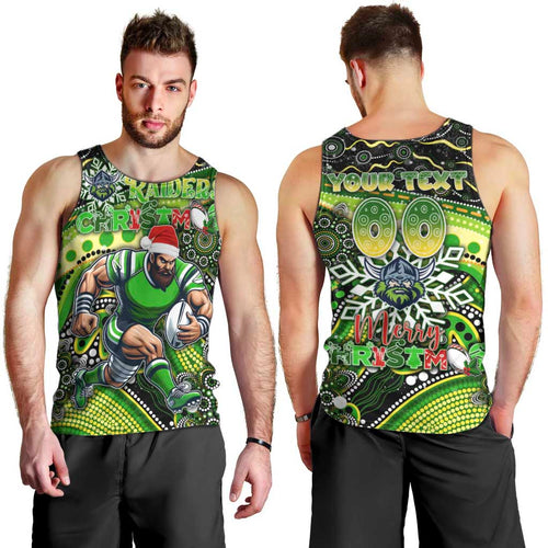Merry Christmas Raiders Men Tank Top Aboriginal Santa Rugby Mascot - Canberra