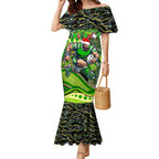 Merry Christmas Raiders Mermaid Dress Aboriginal Santa Rugby Mascot - Canberra