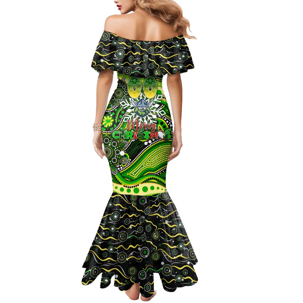Merry Christmas Raiders Mermaid Dress Aboriginal Santa Rugby Mascot - Canberra
