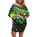 Merry Christmas Raiders Off Shoulder Short Dress Aboriginal Santa Rugby Mascot - Canberra