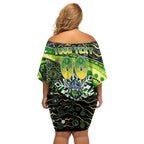 Merry Christmas Raiders Off Shoulder Short Dress Aboriginal Santa Rugby Mascot - Canberra