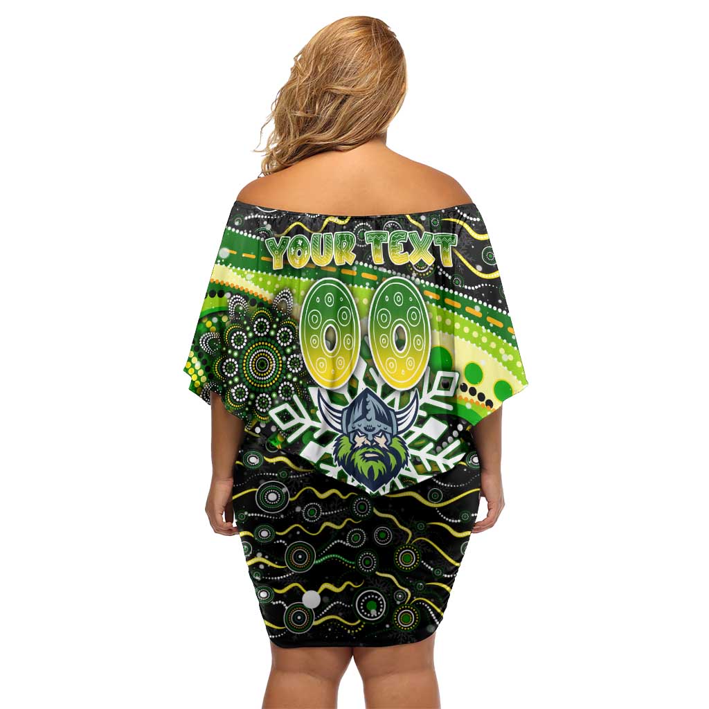 Merry Christmas Raiders Off Shoulder Short Dress Aboriginal Santa Rugby Mascot - Canberra