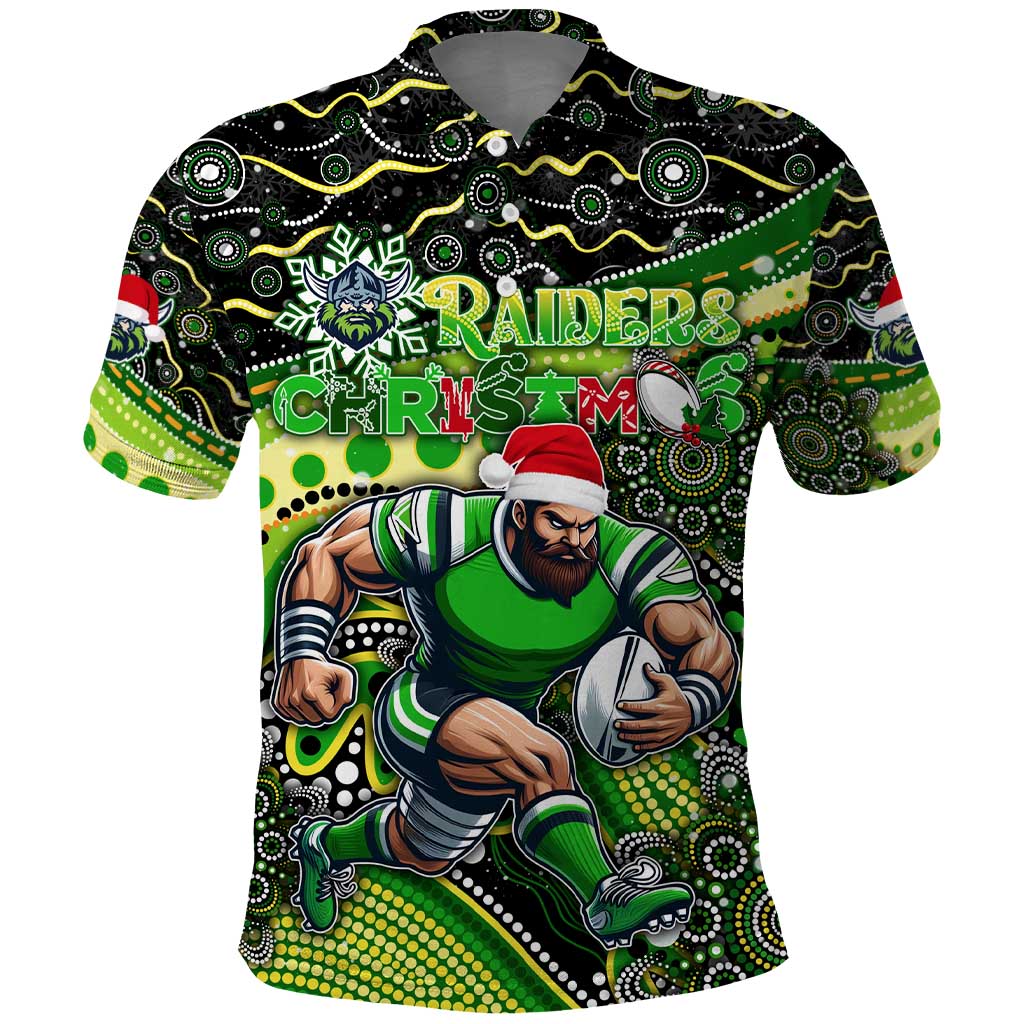 Merry Christmas Raiders Polo Shirt Aboriginal Santa Rugby Mascot - Canberra