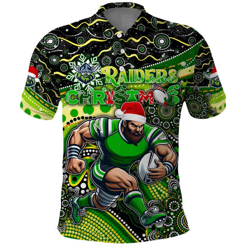Merry Christmas Raiders Polo Shirt Aboriginal Santa Rugby Mascot - Canberra