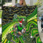 Merry Christmas Raiders Quilt Aboriginal Santa Rugby Mascot - Canberra