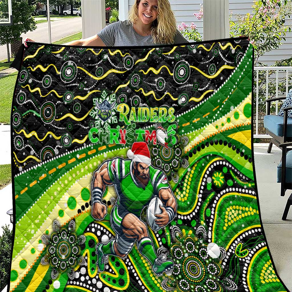 Merry Christmas Raiders Quilt Aboriginal Santa Rugby Mascot - Canberra
