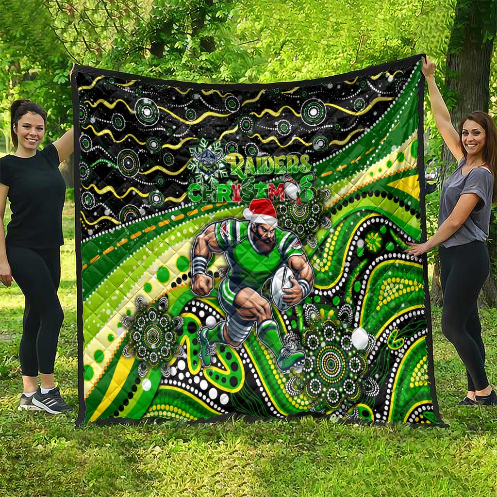 Merry Christmas Raiders Quilt Aboriginal Santa Rugby Mascot - Canberra