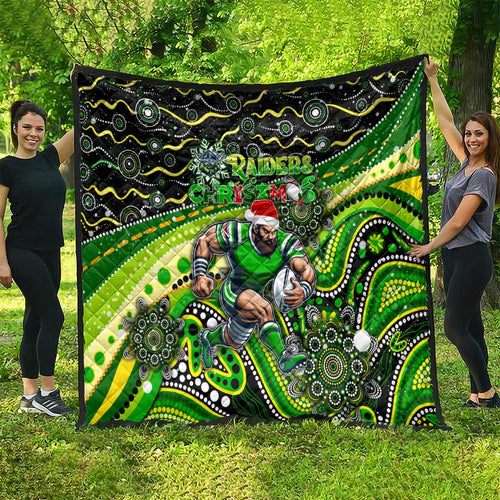 Merry Christmas Raiders Quilt Aboriginal Santa Rugby Mascot - Canberra