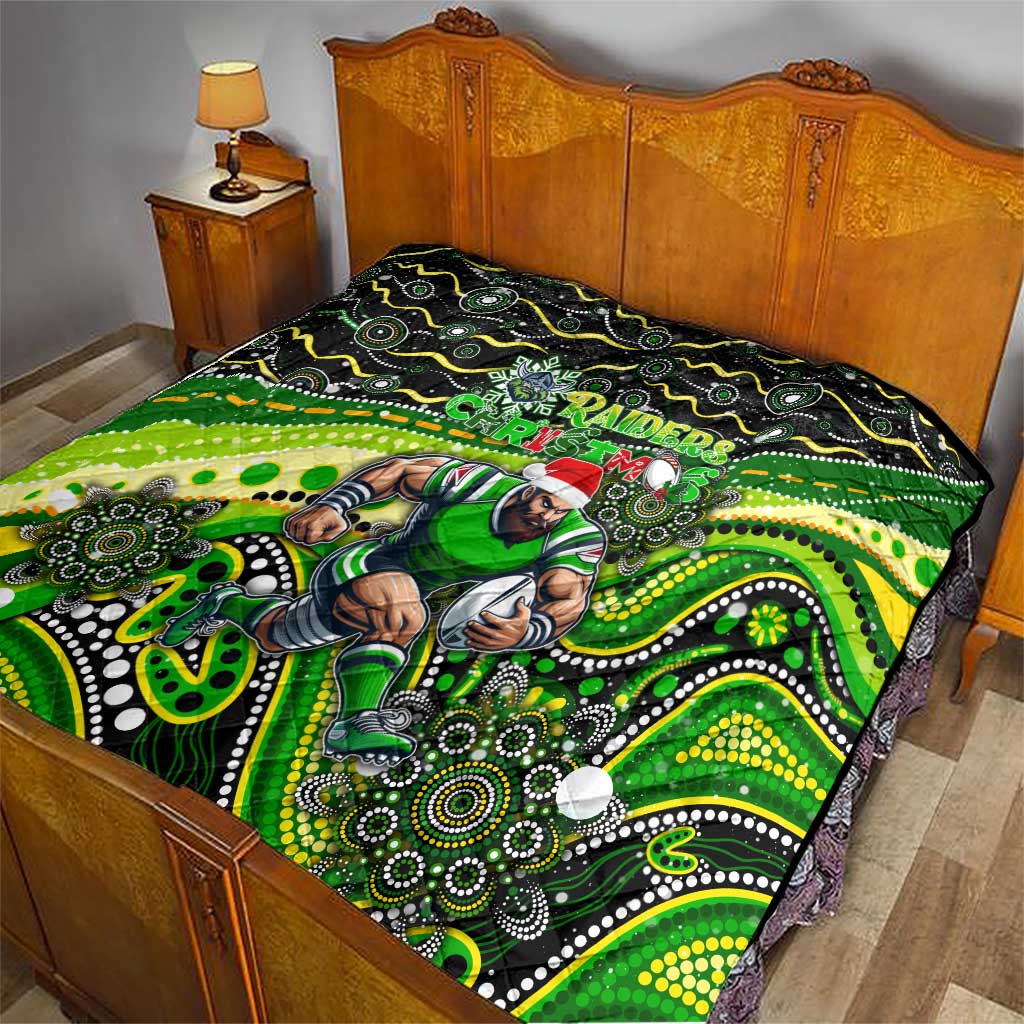 Merry Christmas Raiders Quilt Aboriginal Santa Rugby Mascot - Canberra
