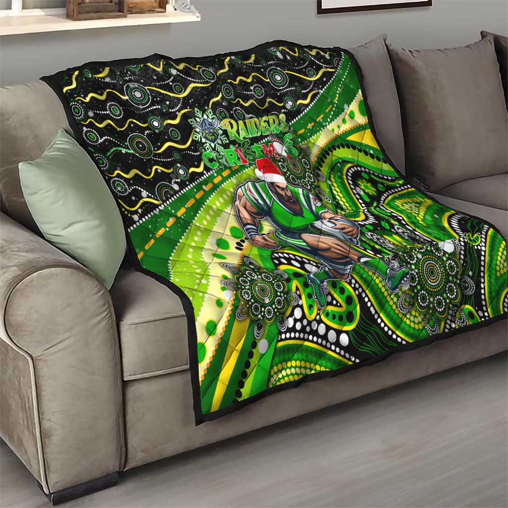 Merry Christmas Raiders Quilt Aboriginal Santa Rugby Mascot - Canberra