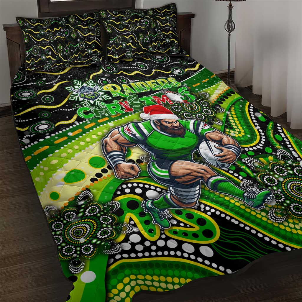 Merry Christmas Raiders Quilt Bed Set Aboriginal Santa Rugby Mascot - Canberra
