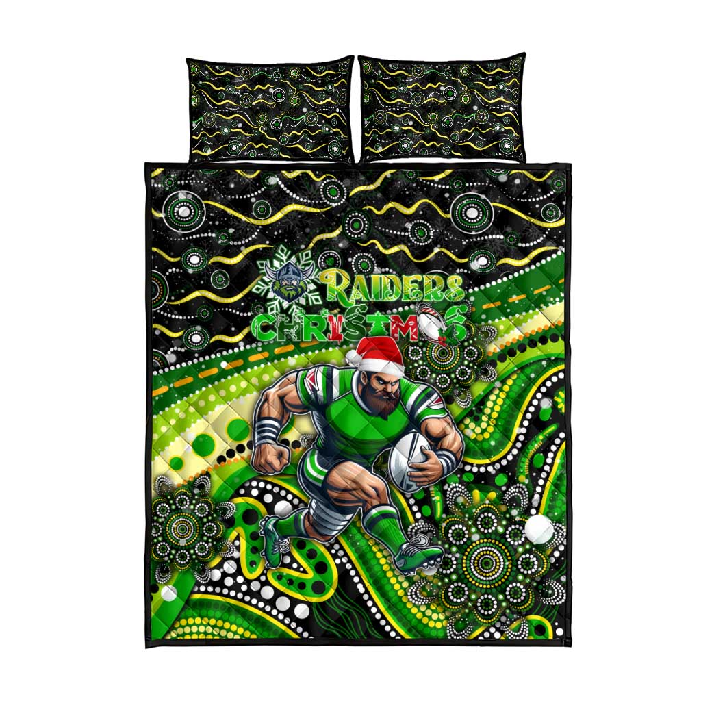 Merry Christmas Raiders Quilt Bed Set Aboriginal Santa Rugby Mascot - Canberra