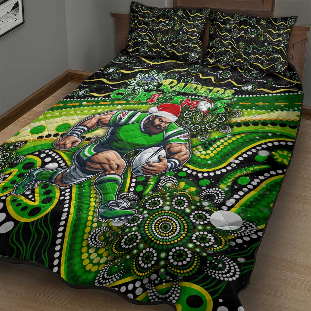 Merry Christmas Raiders Quilt Bed Set Aboriginal Santa Rugby Mascot - Canberra