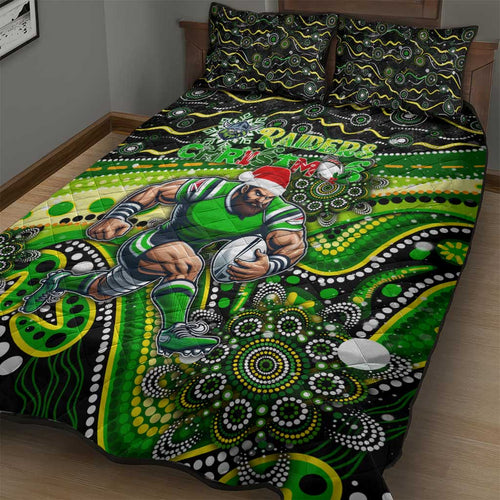 Merry Christmas Raiders Quilt Bed Set Aboriginal Santa Rugby Mascot - Canberra