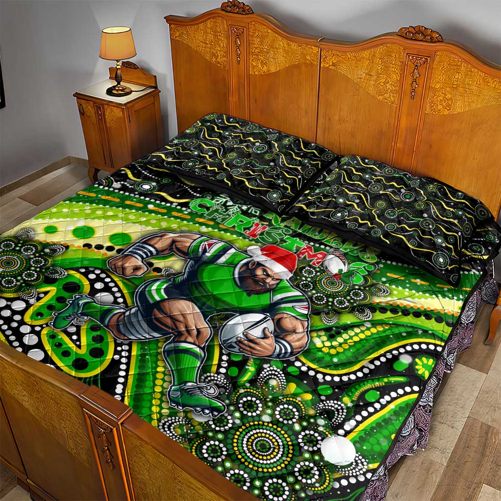 Merry Christmas Raiders Quilt Bed Set Aboriginal Santa Rugby Mascot - Canberra
