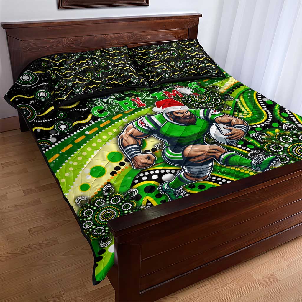 Merry Christmas Raiders Quilt Bed Set Aboriginal Santa Rugby Mascot - Canberra