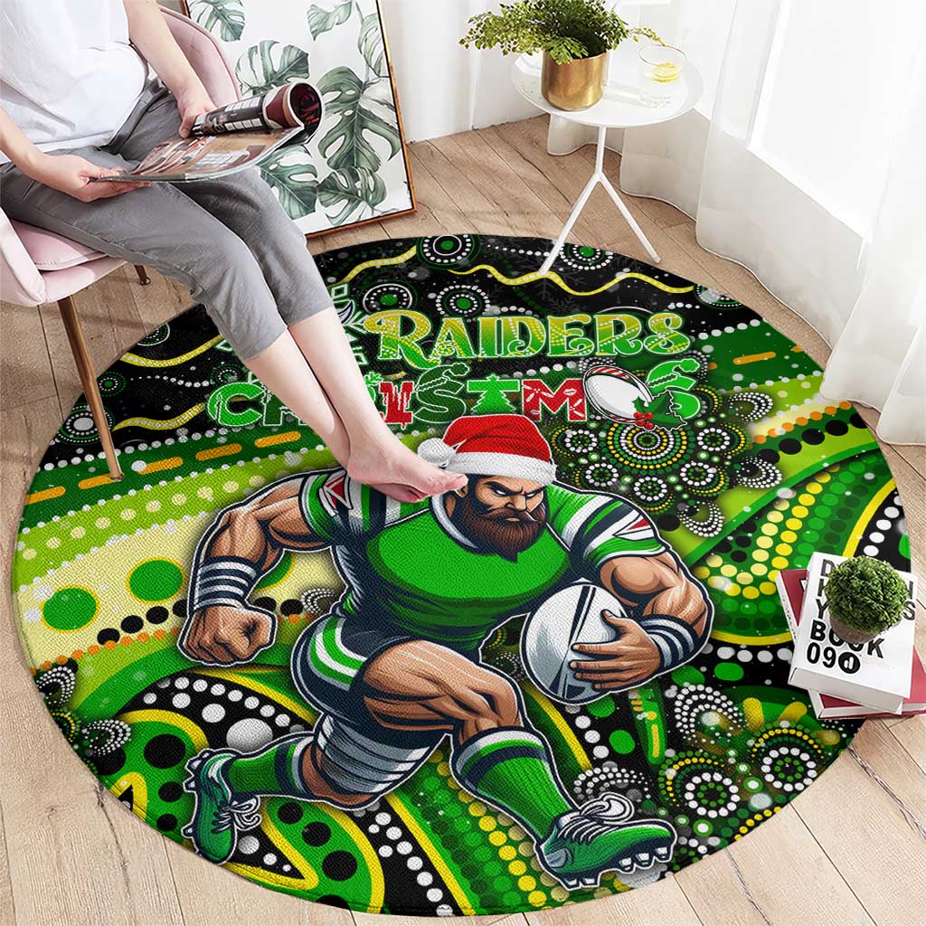 Merry Christmas Raiders Round Carpet Aboriginal Santa Rugby Mascot - Canberra