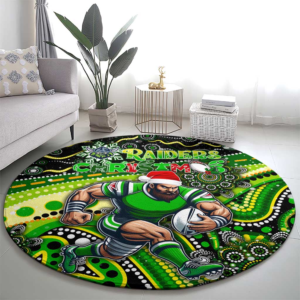 Merry Christmas Raiders Round Carpet Aboriginal Santa Rugby Mascot - Canberra