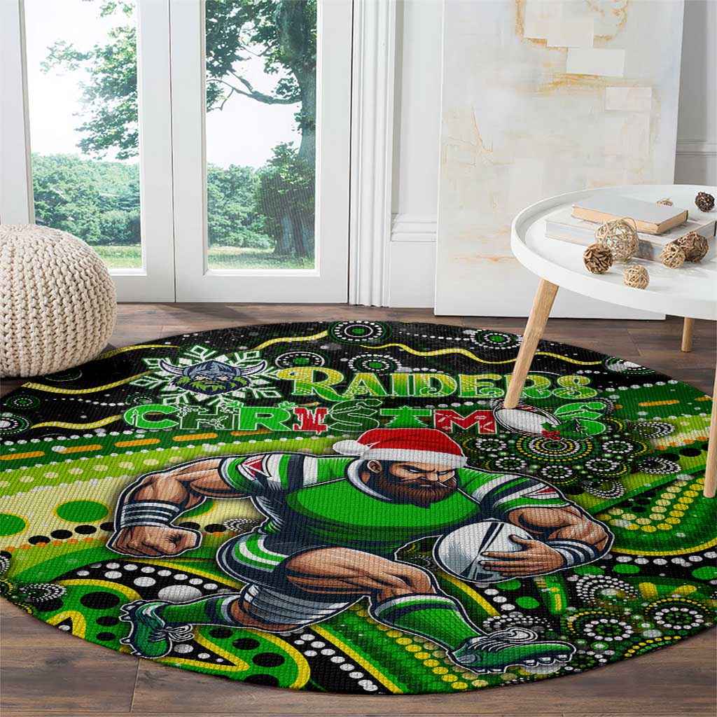 Merry Christmas Raiders Round Carpet Aboriginal Santa Rugby Mascot - Canberra
