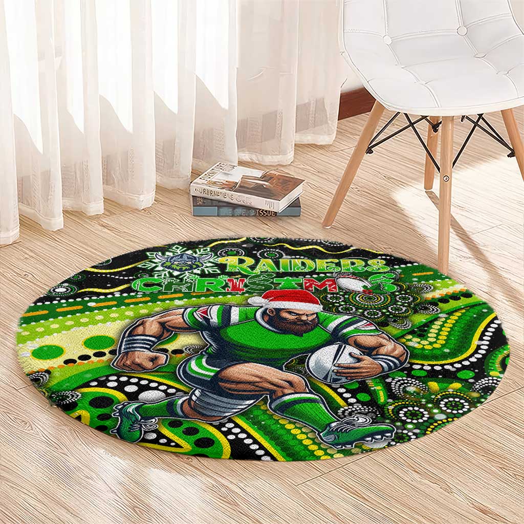 Merry Christmas Raiders Round Carpet Aboriginal Santa Rugby Mascot - Canberra