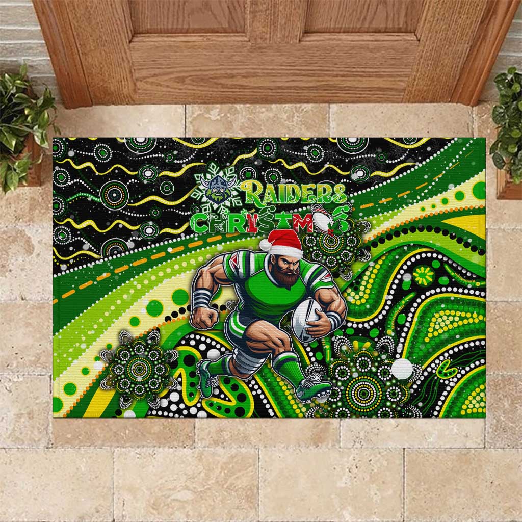 Merry Christmas Raiders Rubber Doormat Aboriginal Santa Rugby Mascot - Canberra