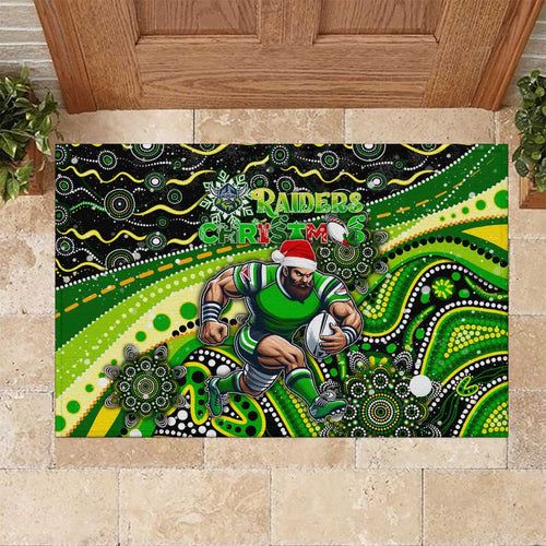 Merry Christmas Raiders Rubber Doormat Aboriginal Santa Rugby Mascot - Canberra