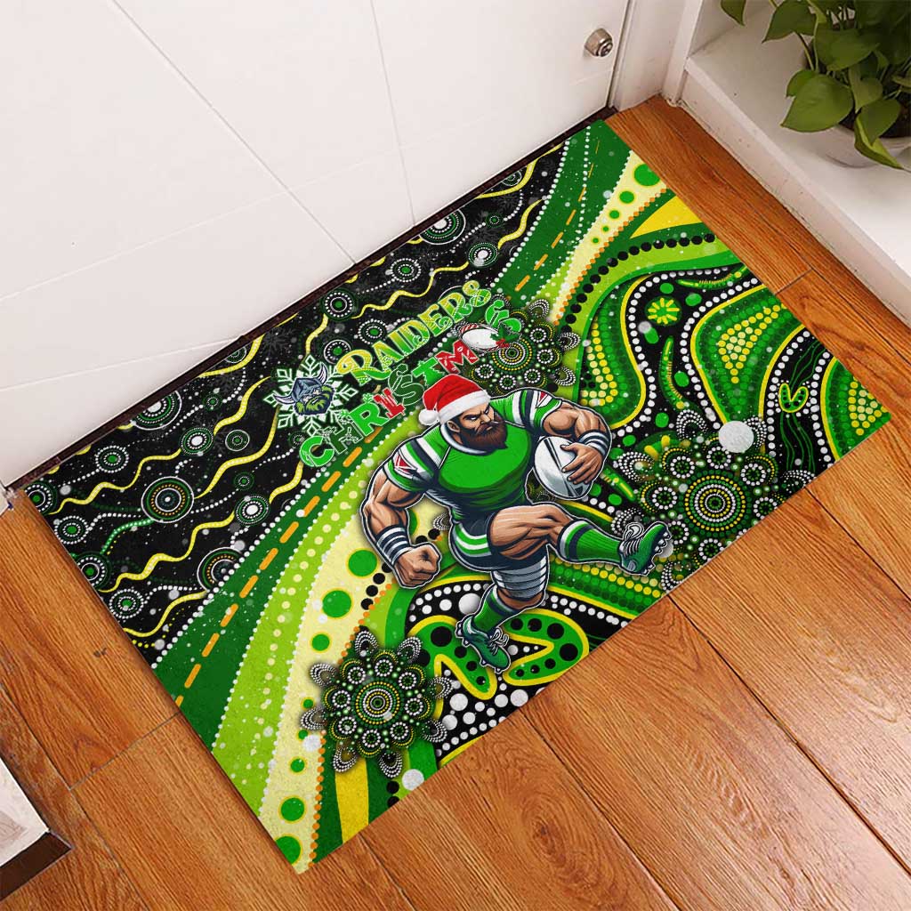 Merry Christmas Raiders Rubber Doormat Aboriginal Santa Rugby Mascot - Canberra