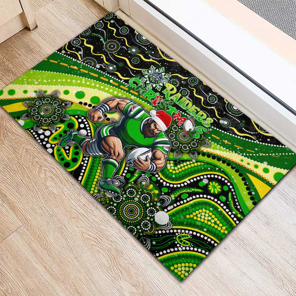 Merry Christmas Raiders Rubber Doormat Aboriginal Santa Rugby Mascot - Canberra
