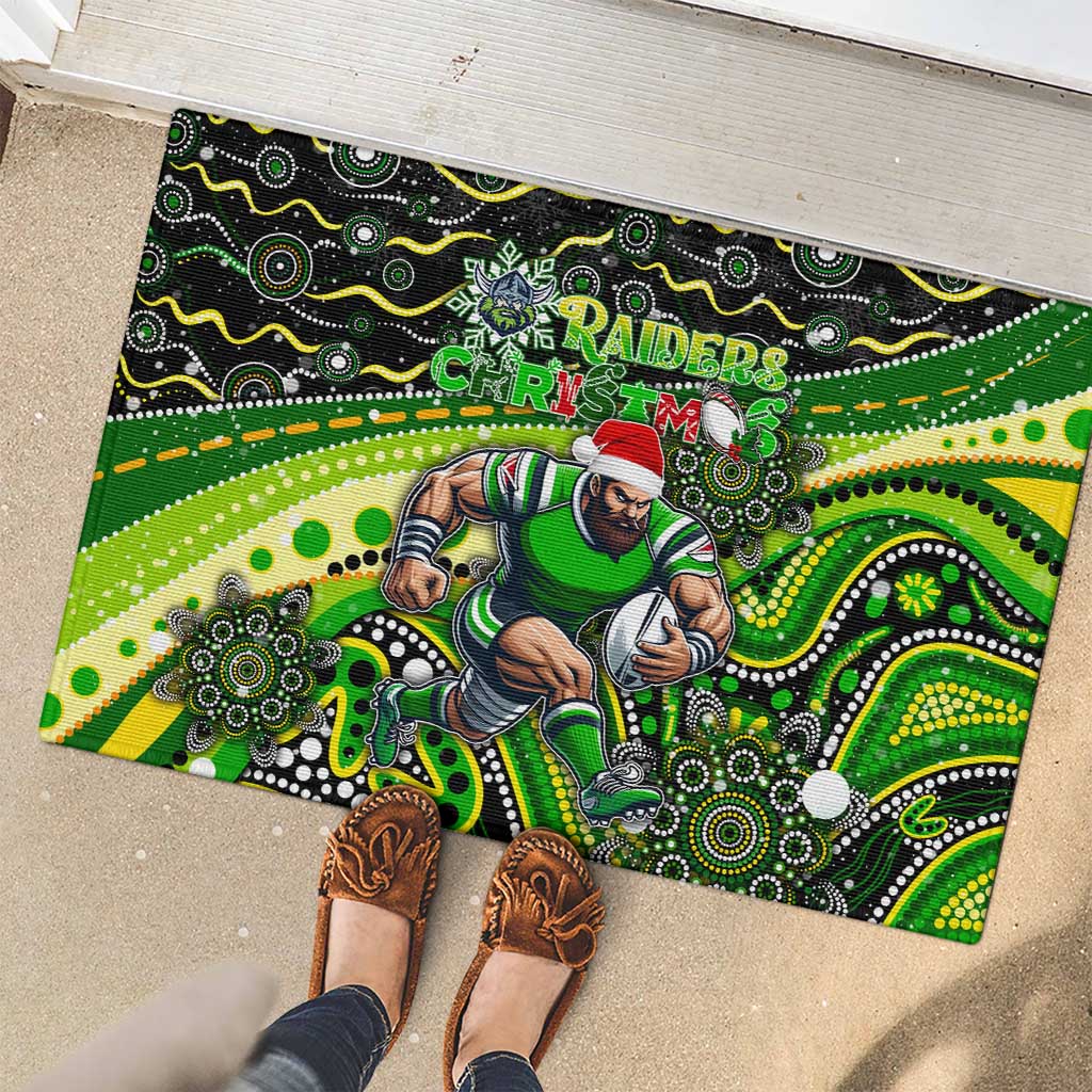 Merry Christmas Raiders Rubber Doormat Aboriginal Santa Rugby Mascot - Canberra