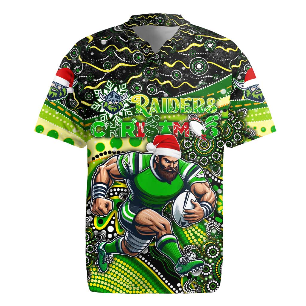 Merry Christmas Raiders Rugby Jersey Aboriginal Santa Rugby Mascot - Canberra