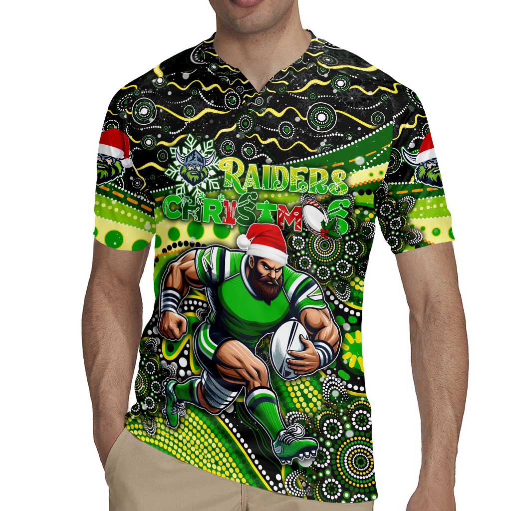 Merry Christmas Raiders Rugby Jersey Aboriginal Santa Rugby Mascot - Canberra