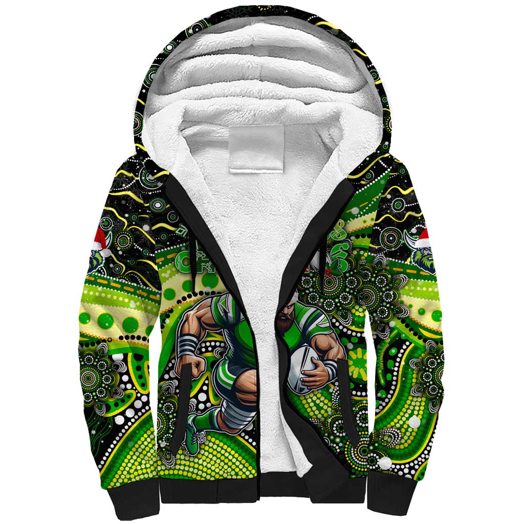Merry Christmas Raiders Sherpa Hoodie Aboriginal Santa Rugby Mascot - Canberra