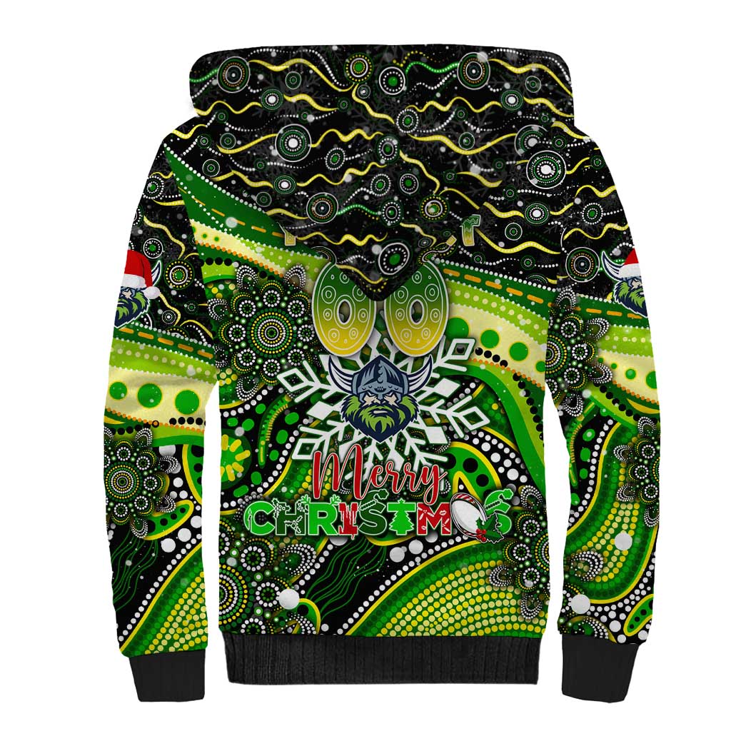 Merry Christmas Raiders Sherpa Hoodie Aboriginal Santa Rugby Mascot - Canberra