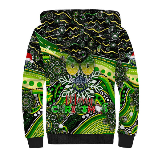 Merry Christmas Raiders Sherpa Hoodie Aboriginal Santa Rugby Mascot - Canberra