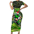 Merry Christmas Raiders Short Sleeve Bodycon Dress Aboriginal Santa Rugby Mascot - Canberra