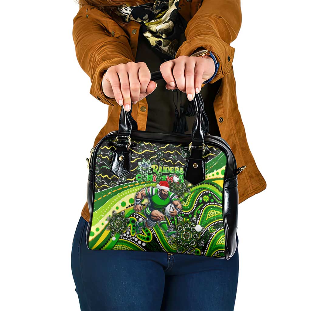 Merry Christmas Raiders Shoulder Handbag Aboriginal Santa Rugby Mascot - Canberra