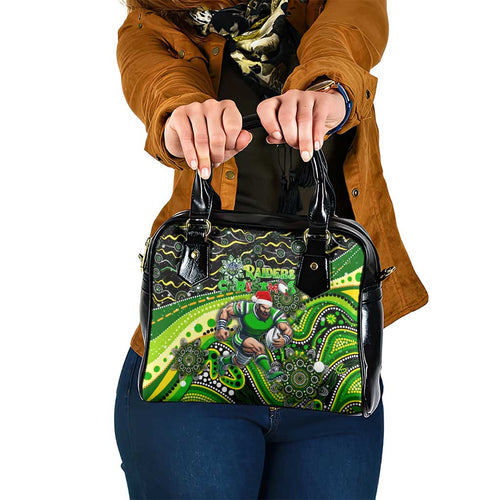 Merry Christmas Raiders Shoulder Handbag Aboriginal Santa Rugby Mascot - Canberra