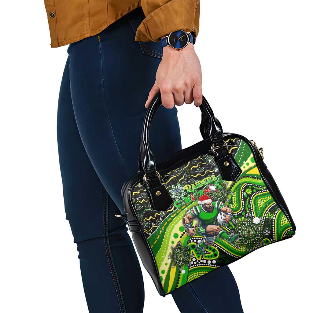 Merry Christmas Raiders Shoulder Handbag Aboriginal Santa Rugby Mascot - Canberra