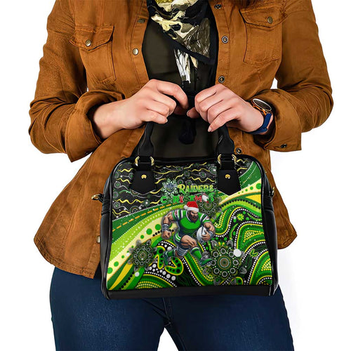 Merry Christmas Raiders Shoulder Handbag Aboriginal Santa Rugby Mascot - Canberra