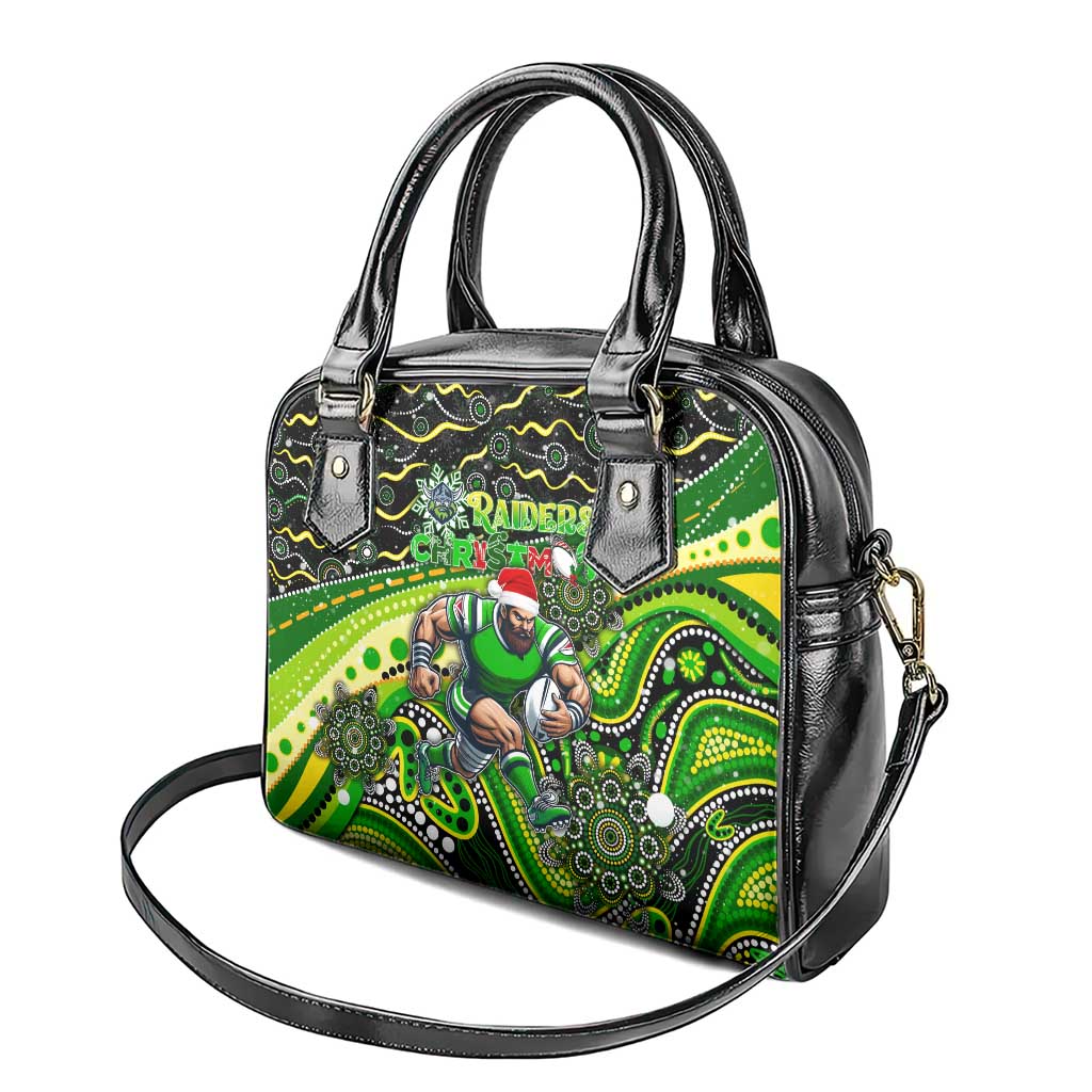 Merry Christmas Raiders Shoulder Handbag Aboriginal Santa Rugby Mascot - Canberra