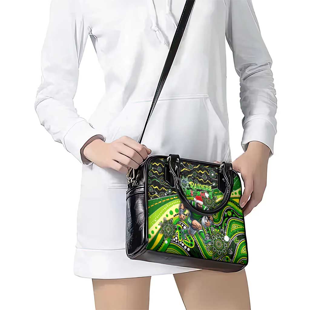 Merry Christmas Raiders Shoulder Handbag Aboriginal Santa Rugby Mascot - Canberra