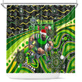 Merry Christmas Raiders Shower Curtain Aboriginal Santa Rugby Mascot - Canberra