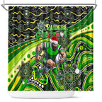 Merry Christmas Raiders Shower Curtain Aboriginal Santa Rugby Mascot - Canberra