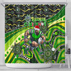 Merry Christmas Raiders Shower Curtain Aboriginal Santa Rugby Mascot - Canberra
