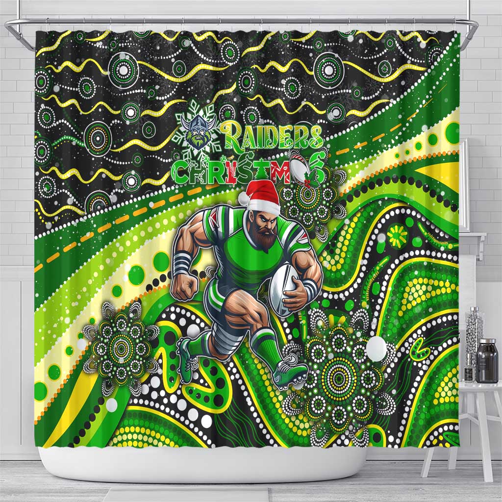 Merry Christmas Raiders Shower Curtain Aboriginal Santa Rugby Mascot - Canberra